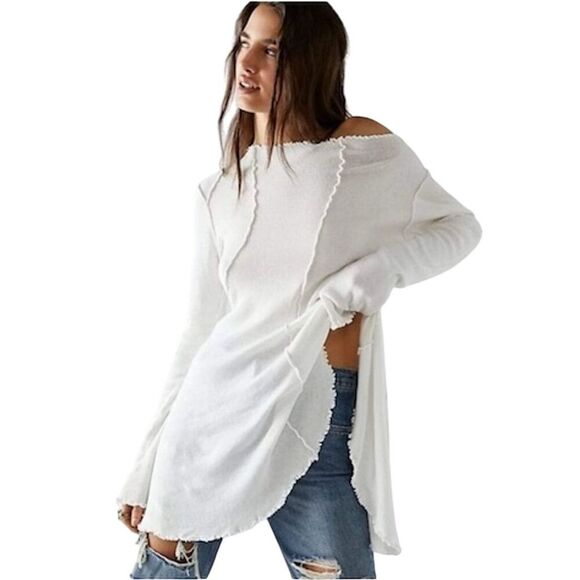 Free People Tops - Free People Women's Full Swing Tunic Top White Asymmetric Long Sleeve Blouse, S
